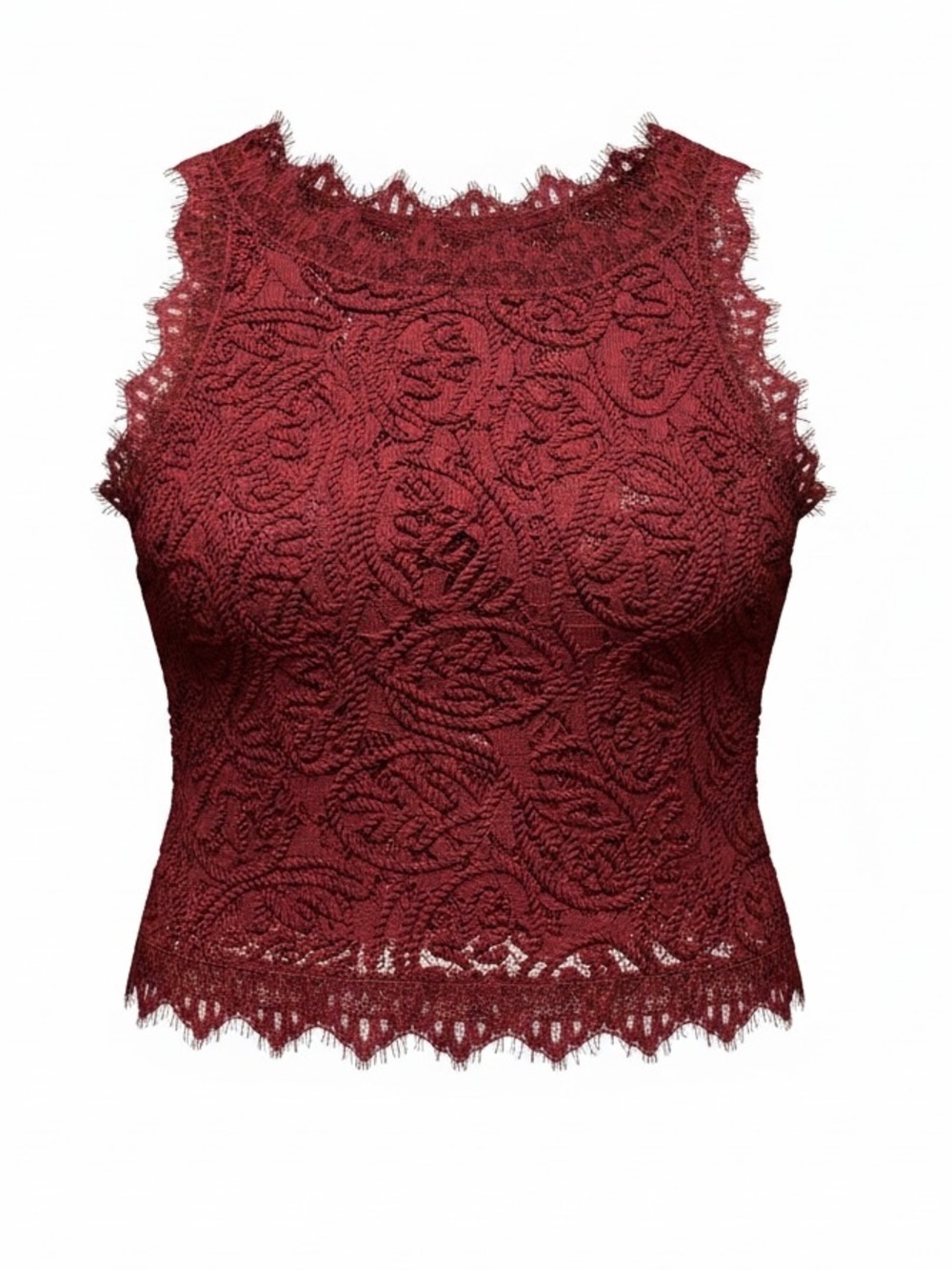 Sans Souci Wine Red Lace Cropped Tank